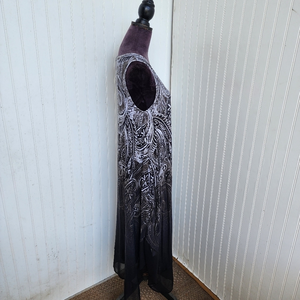 Simply Vera Wang Paisley Floral Watercolor Tunic Tank Dress Maxi Goth Rayon Sz M - Picture 4 of 10